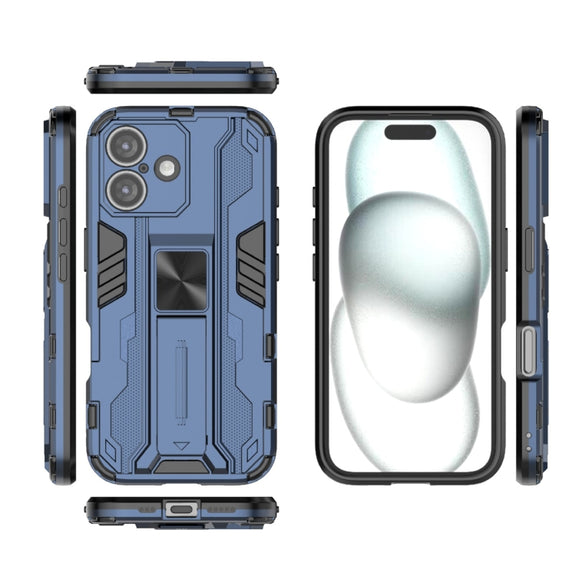 For iPhone 16 Supersonic PC + TPU Holder Phone Case(Blue)