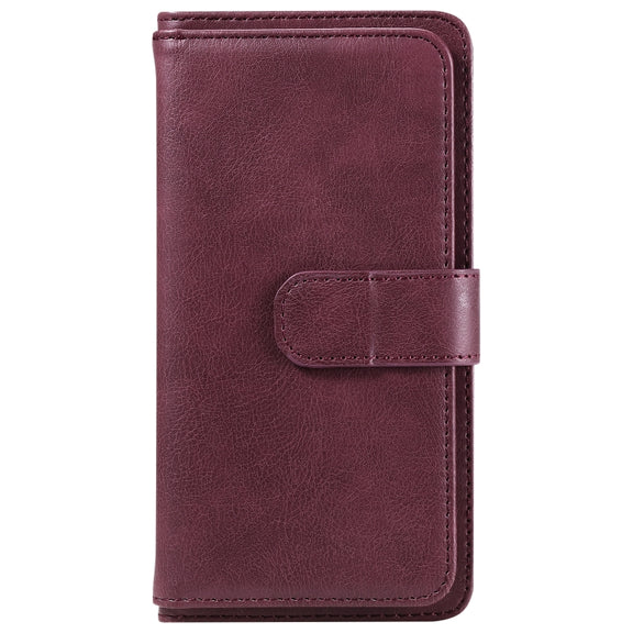 For iPhone 16 Pro Max Multi-Function Wallet 10 Card Slots Leather Phone Case(Claret)