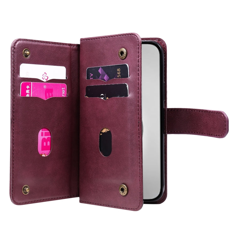 For iPhone 16 Pro Max Multi-Function Wallet 10 Card Slots Leather Phone Case(Claret)
