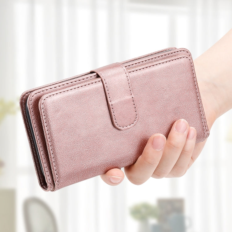 For iPhone 16 Plus Multi-Function Wallet 10 Card Slots Leather Phone Case(Rose Gold)