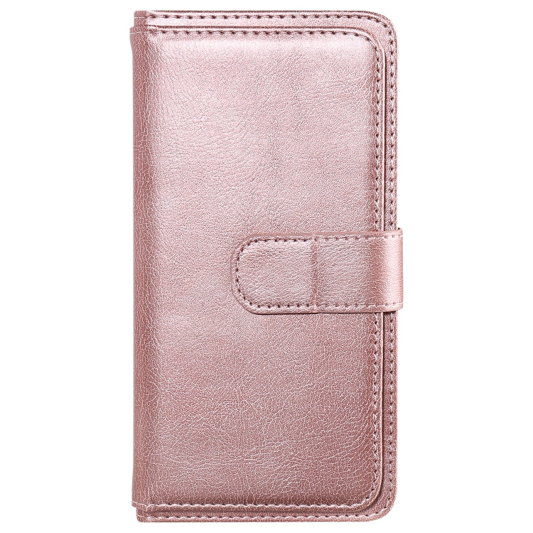 For iPhone 16 Plus Multi-Function Wallet 10 Card Slots Leather Phone Case(Rose Gold)