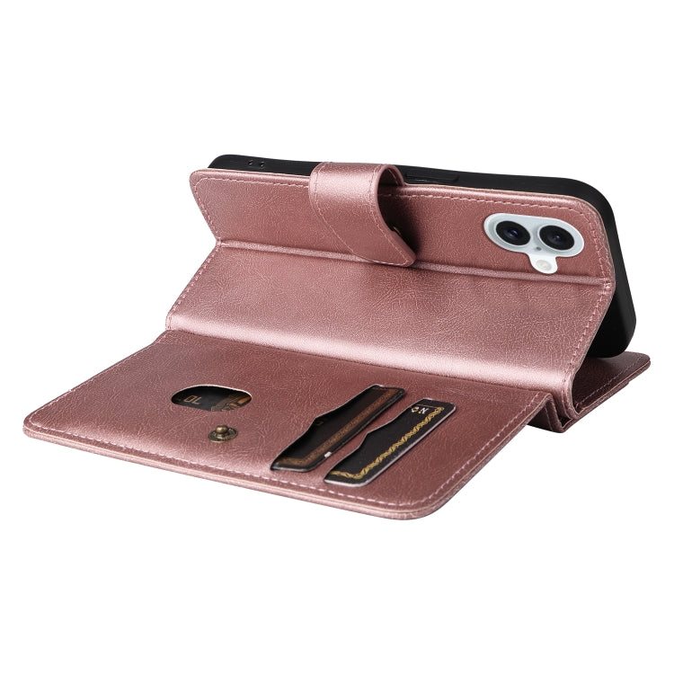 For iPhone 16 Plus Multi-Function Wallet 10 Card Slots Leather Phone Case(Rose Gold)