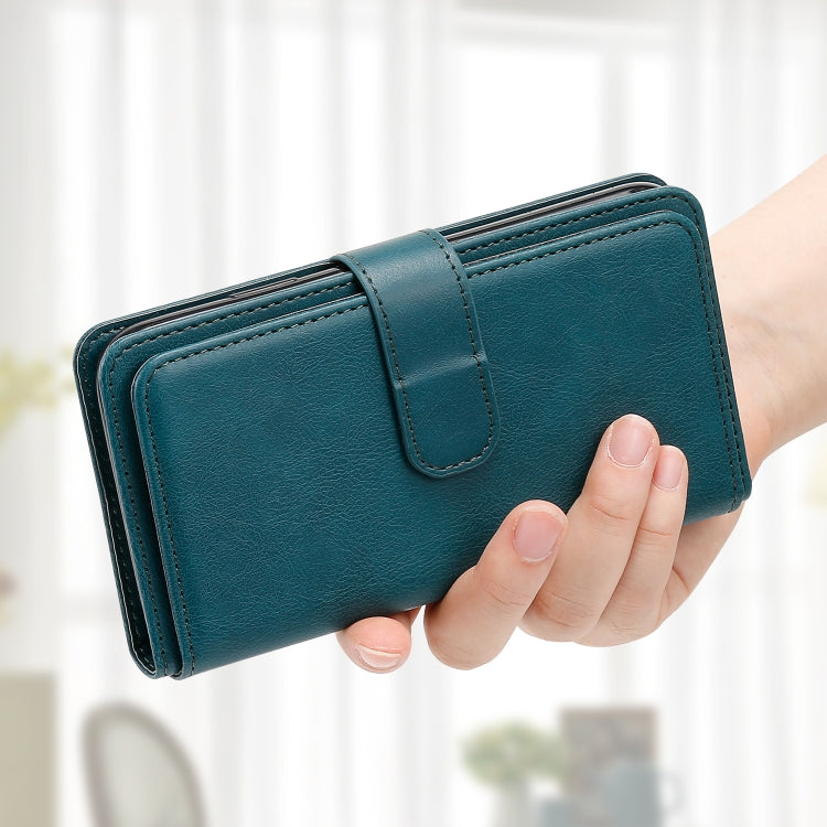 For iPhone 16 Multi-Function Wallet 10 Card Slots Leather Phone Case(Dark Green)