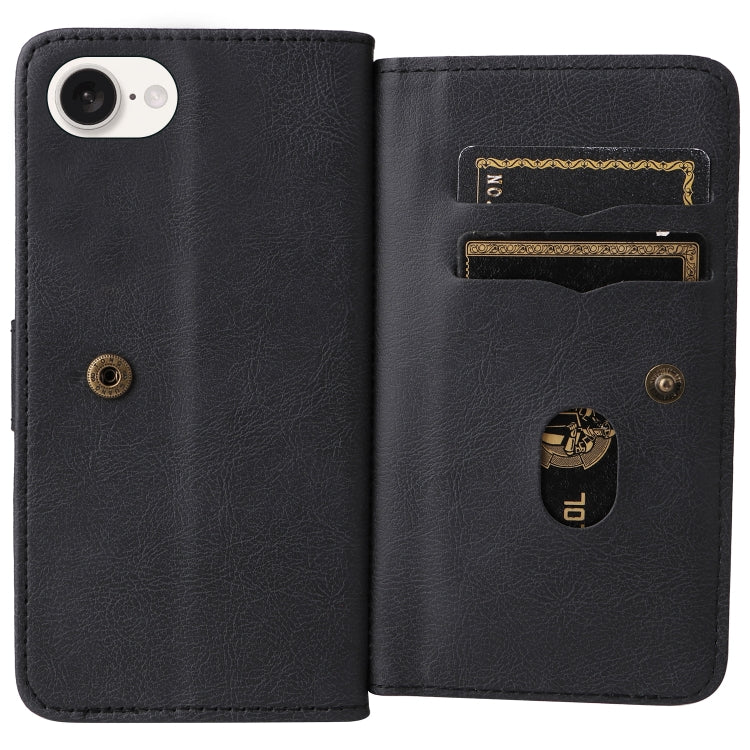 For iPhone 16e Multi-Function Wallet 10 Card Slots Leather Phone Case(Black)