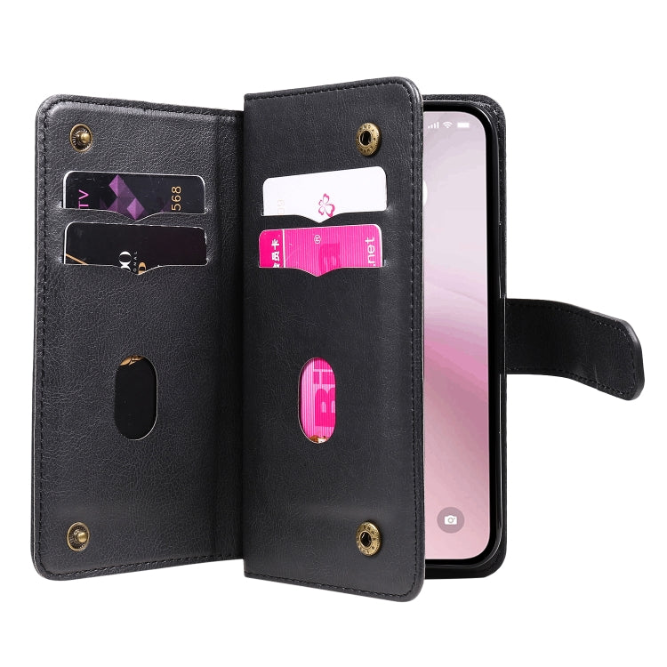 For iPhone 16e Multi-Function Wallet 10 Card Slots Leather Phone Case(Black)