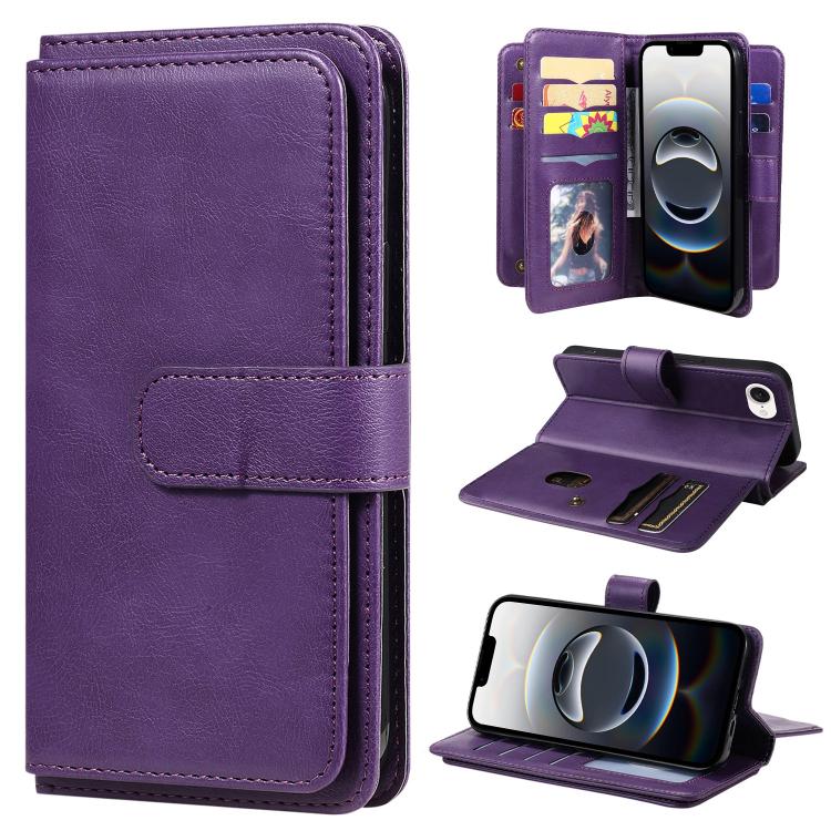 For iPhone 16e Multi-Function Wallet 10 Card Slots Leather Phone Case(Violet)