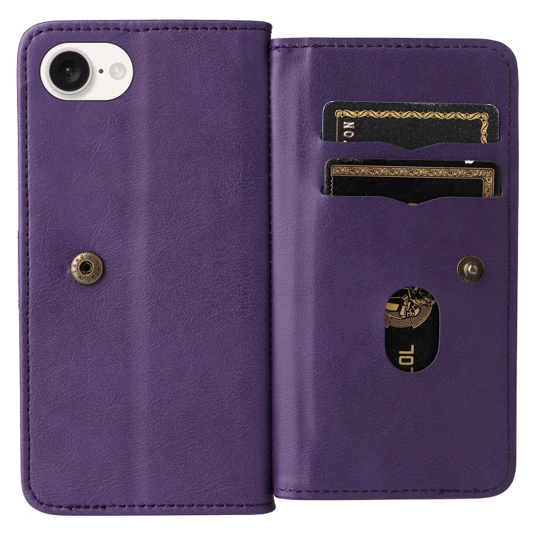 For iPhone 16e Multi-Function Wallet 10 Card Slots Leather Phone Case(Violet)