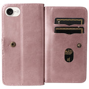 For iPhone 16e Multi-Function Wallet 10 Card Slots Leather Phone Case(Rose Gold)