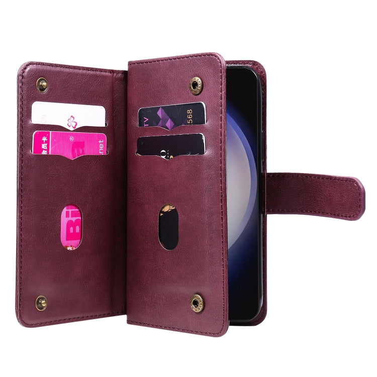 For Samsung Galaxy S25 / S24 5G Multi-Function Wallet 10 Card Slots Leather Phone Case(Claret)