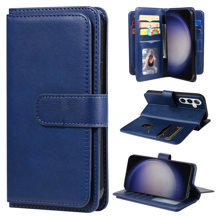 For Samsung Galaxy S25+ / S24+ 5G Multi-Function Wallet 10 Card Slots Leather Phone Case(Dark Blue)