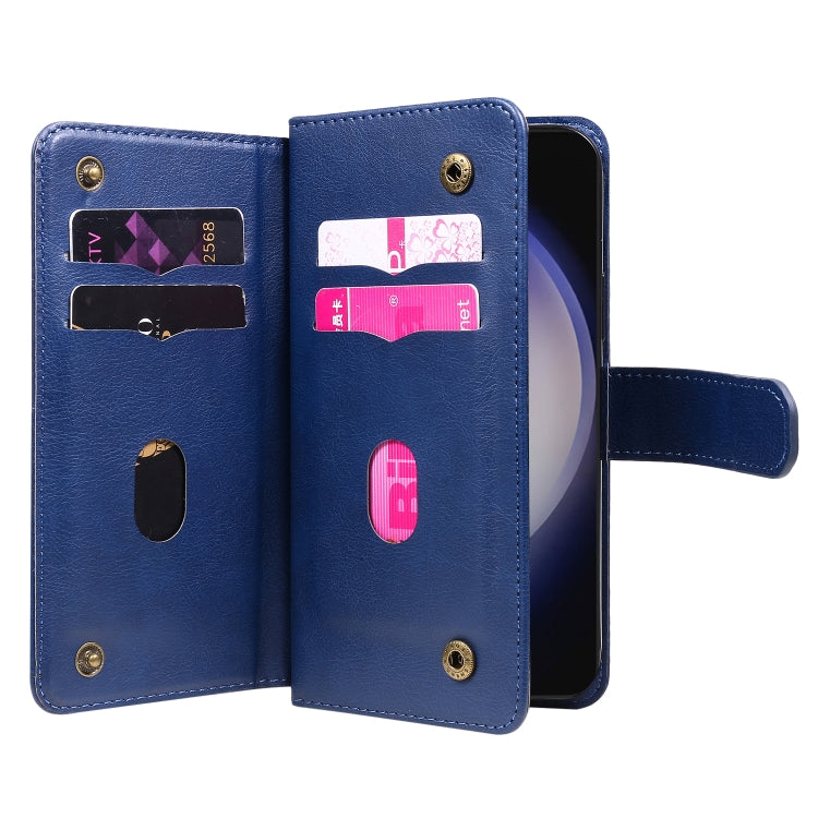 For Samsung Galaxy S25+ / S24+ 5G Multi-Function Wallet 10 Card Slots Leather Phone Case(Dark Blue)