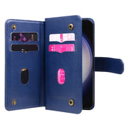 For Samsung Galaxy S25+ / S24+ 5G Multi-Function Wallet 10 Card Slots Leather Phone Case(Dark Blue)