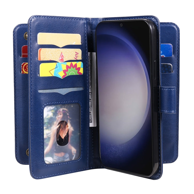 For Samsung Galaxy S25+ / S24+ 5G Multi-Function Wallet 10 Card Slots Leather Phone Case(Dark Blue)
