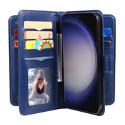 For Samsung Galaxy S25+ / S24+ 5G Multi-Function Wallet 10 Card Slots Leather Phone Case(Dark Blue)