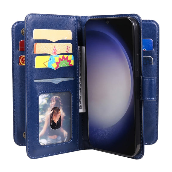 For Samsung Galaxy S25+ / S24+ 5G Multi-Function Wallet 10 Card Slots Leather Phone Case(Dark Blue)