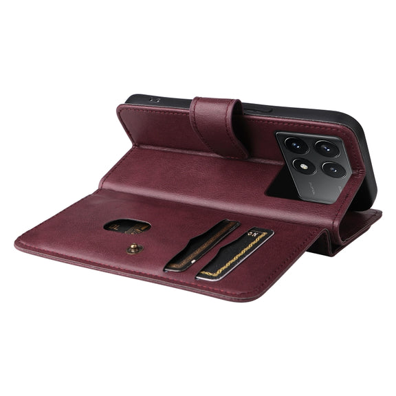 For Redmi K70 Multi-Function Wallet 10 Card Slots Leather Phone Case(Claret)