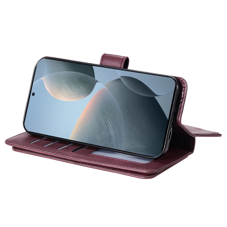 For Redmi K70 Multi-Function Wallet 10 Card Slots Leather Phone Case(Claret)