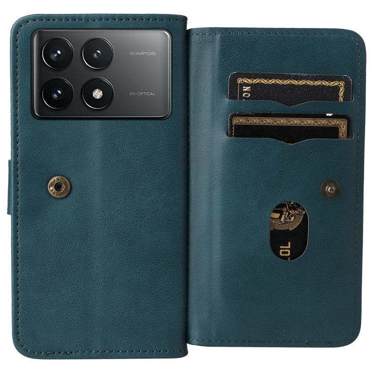 For Redmi K70 Multi-Function Wallet 10 Card Slots Leather Phone Case(Dark Green)
