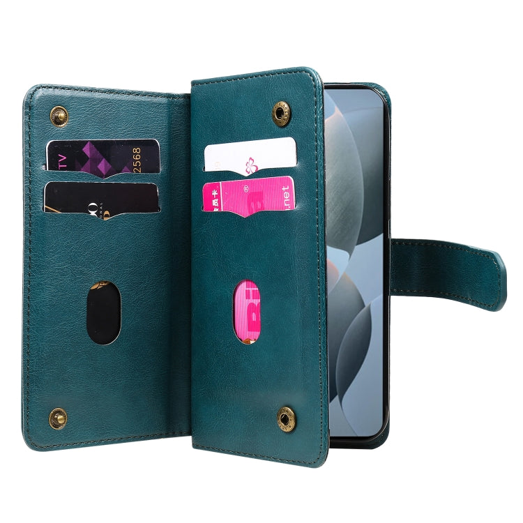 For Redmi K70 Multi-Function Wallet 10 Card Slots Leather Phone Case(Dark Green)