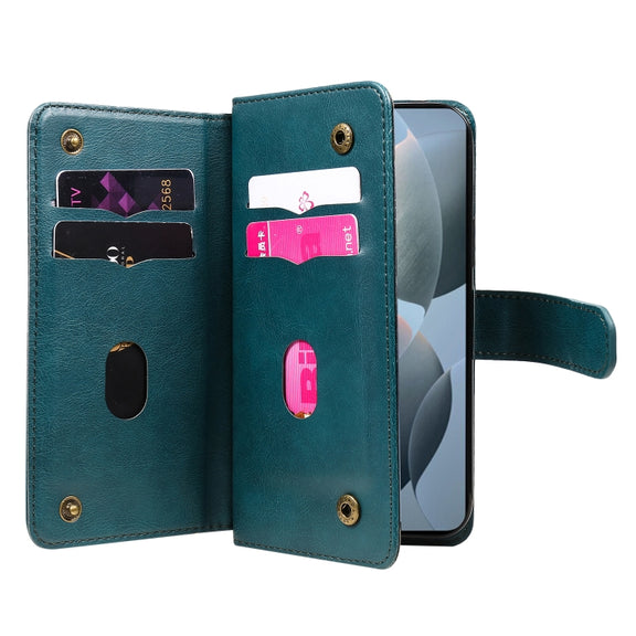 For Redmi K70 Multi-Function Wallet 10 Card Slots Leather Phone Case(Dark Green)