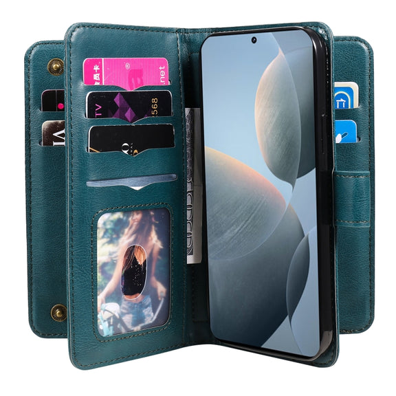 For Redmi K70 Multi-Function Wallet 10 Card Slots Leather Phone Case(Dark Green)