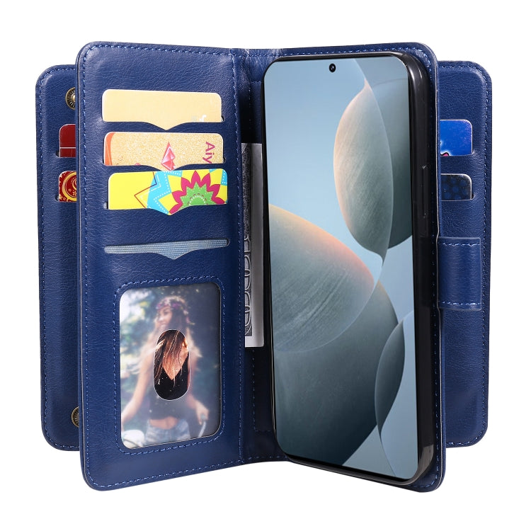 For Redmi K70 Multi-Function Wallet 10 Card Slots Leather Phone Case(Dark Blue)