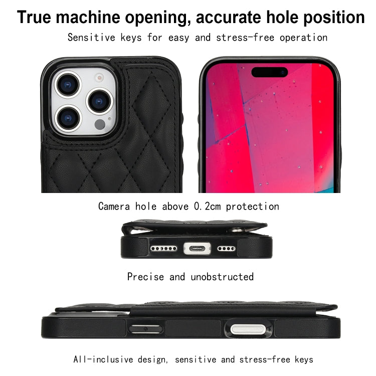 For iPhone 16 Pro Double Buckle Rhombic PU Leather Phone Case(Black)
