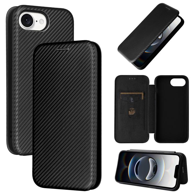 For iPhone 16e Carbon Fiber Texture Flip Leather Phone Case(Black)