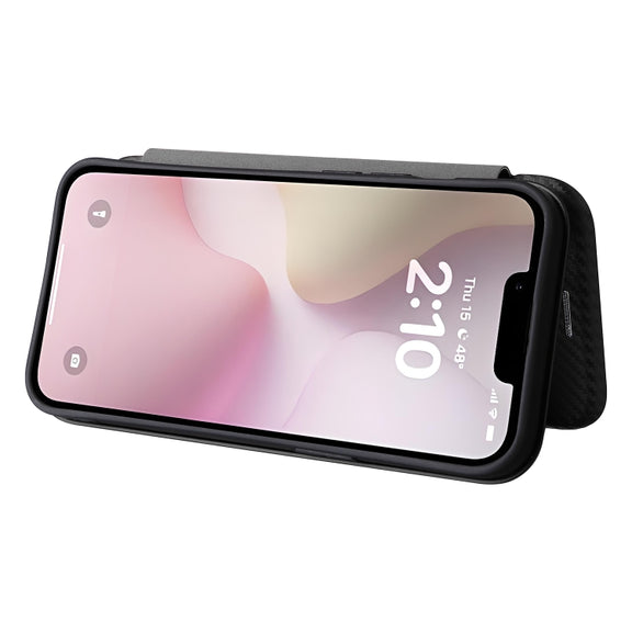 For iPhone 16e Carbon Fiber Texture Flip Leather Phone Case(Black)