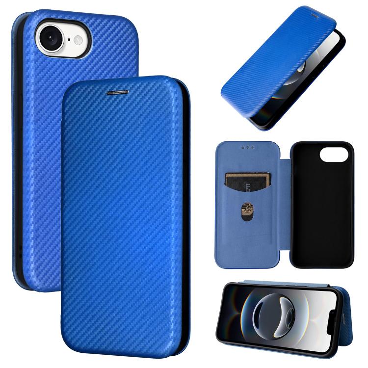 For iPhone SE 2024 Carbon Fiber Texture Flip Leather Phone Case(Blue)