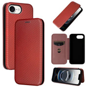 For iPhone 16e Carbon Fiber Texture Flip Leather Phone Case(Brown)