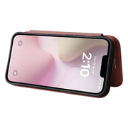 For iPhone 16e Carbon Fiber Texture Flip Leather Phone Case(Brown)