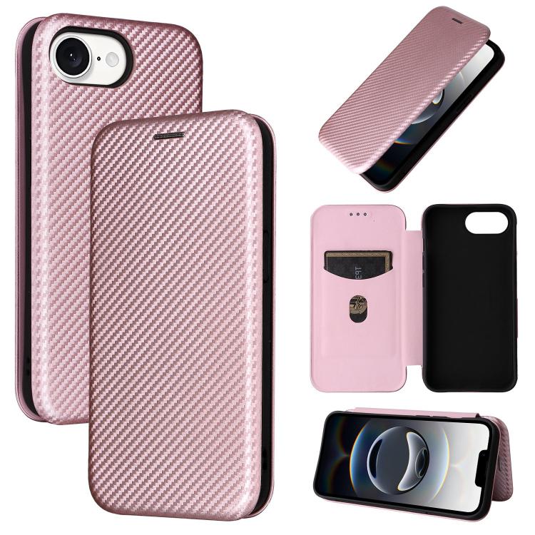 For iPhone SE 2024 Carbon Fiber Texture Flip Leather Phone Case(Pink)