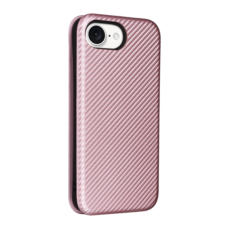 For iPhone SE 2024 Carbon Fiber Texture Flip Leather Phone Case(Pink)