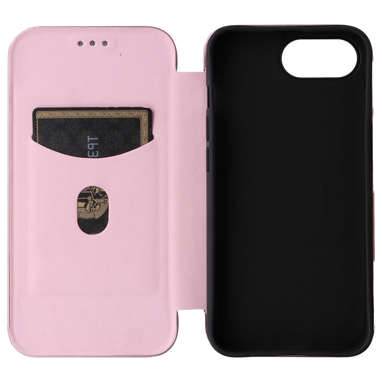 For iPhone SE 2024 Carbon Fiber Texture Flip Leather Phone Case(Pink)