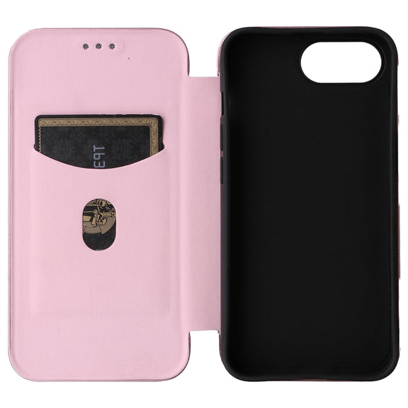 For iPhone SE 2024 Carbon Fiber Texture Flip Leather Phone Case(Pink)