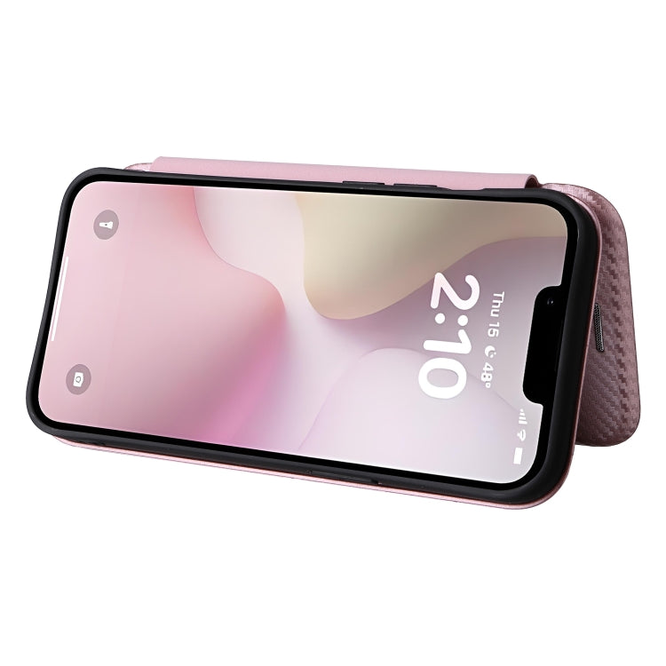 For iPhone SE 2024 Carbon Fiber Texture Flip Leather Phone Case(Pink)