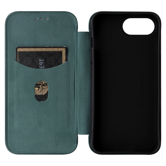 For iPhone 16e Carbon Fiber Texture Flip Leather Phone Case(Green)