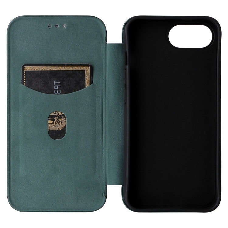 For iPhone 16e Carbon Fiber Texture Flip Leather Phone Case(Green)