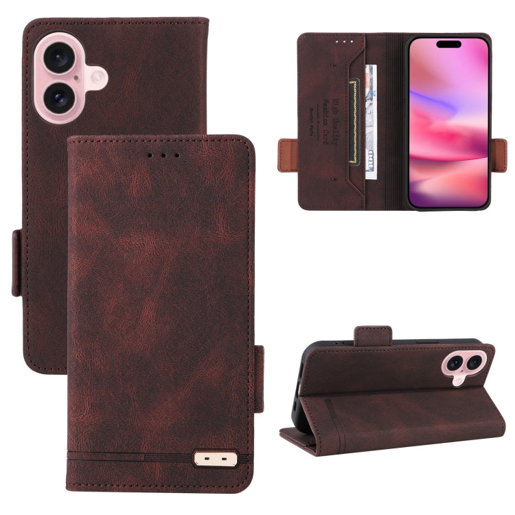 For iPhone 16 Plus Magnetic Clasp Leather Phone Case(Brown)