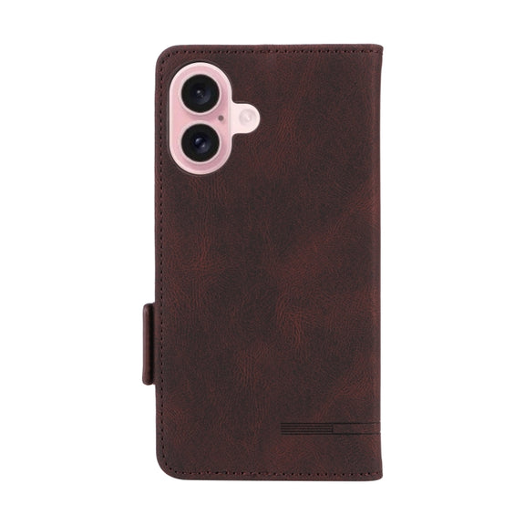 For iPhone 16 Plus Magnetic Clasp Leather Phone Case(Brown)