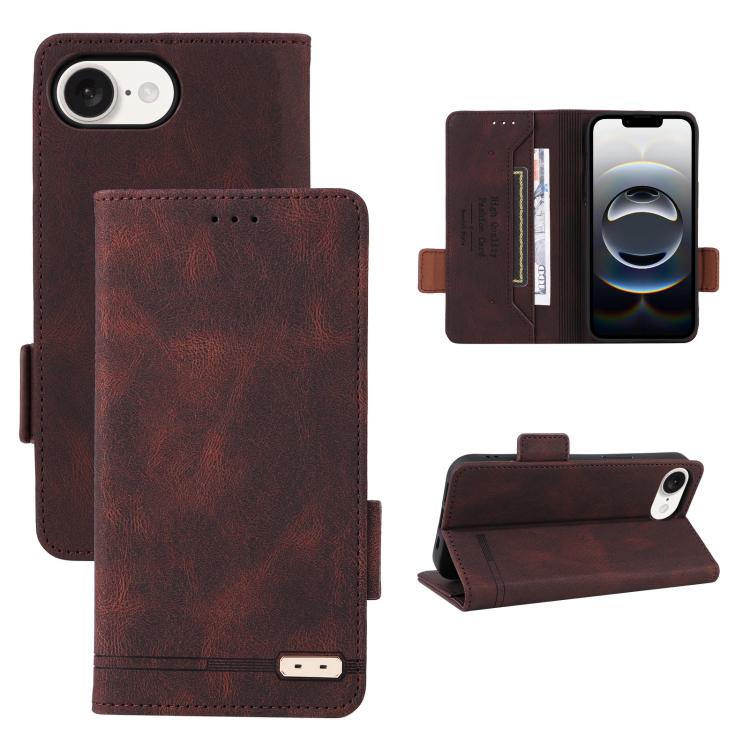 For iPhone 16e Magnetic Clasp Leather Phone Case(Brown)