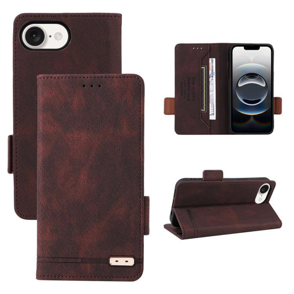 For iPhone 16e Magnetic Clasp Leather Phone Case(Brown)