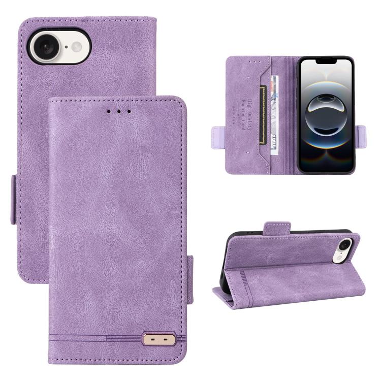 For iPhone 16e Magnetic Clasp Leather Phone Case(Purple)