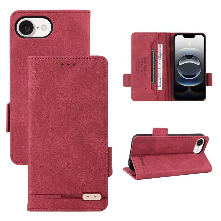 For iPhone 16e Magnetic Clasp Leather Phone Case(Red)