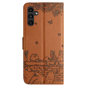 For Samsung Galaxy S25+ 5G Cat Embossing Pattern Leather Phone Case with Lanyard(Brown)