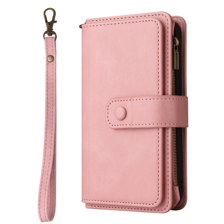 For iPhone 16 Skin Feel Multi Card Slots Zipper Wallet Leather Phone Case(Pink)