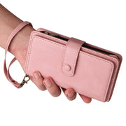 For iPhone 16 Skin Feel Multi Card Slots Zipper Wallet Leather Phone Case(Pink)