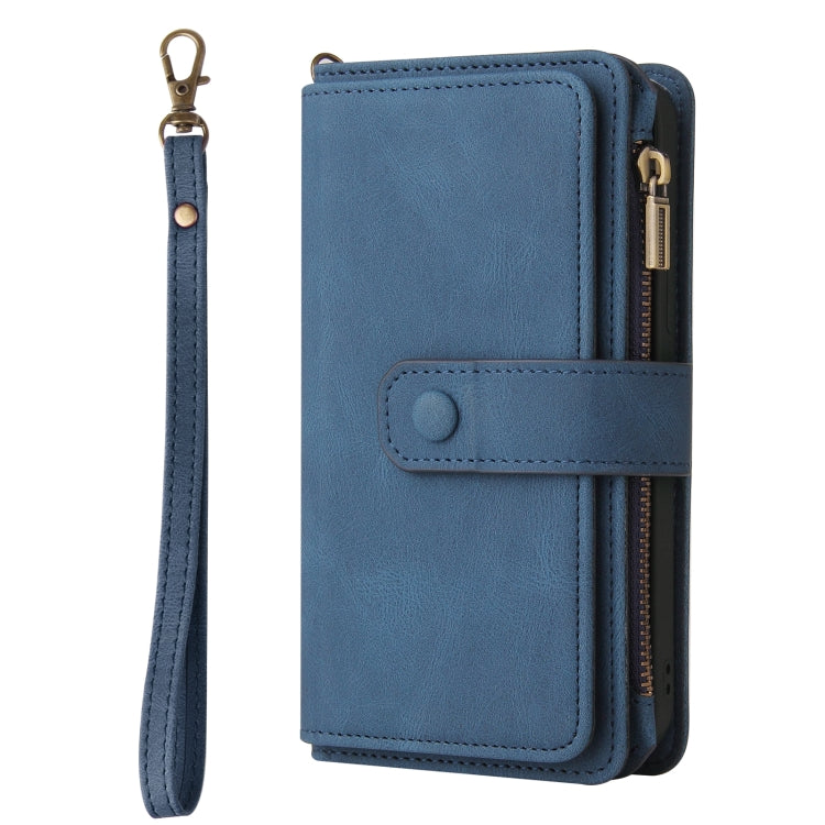 For iPhone 16 Skin Feel Multi Card Slots Zipper Wallet Leather Phone Case(Blue)