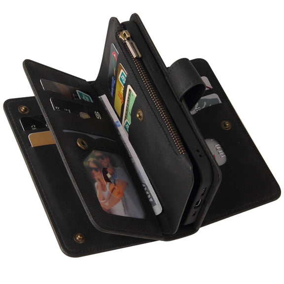 For iPhone 16e Skin Feel Multi Card Slots Zipper Wallet Leather Phone Case(Black)